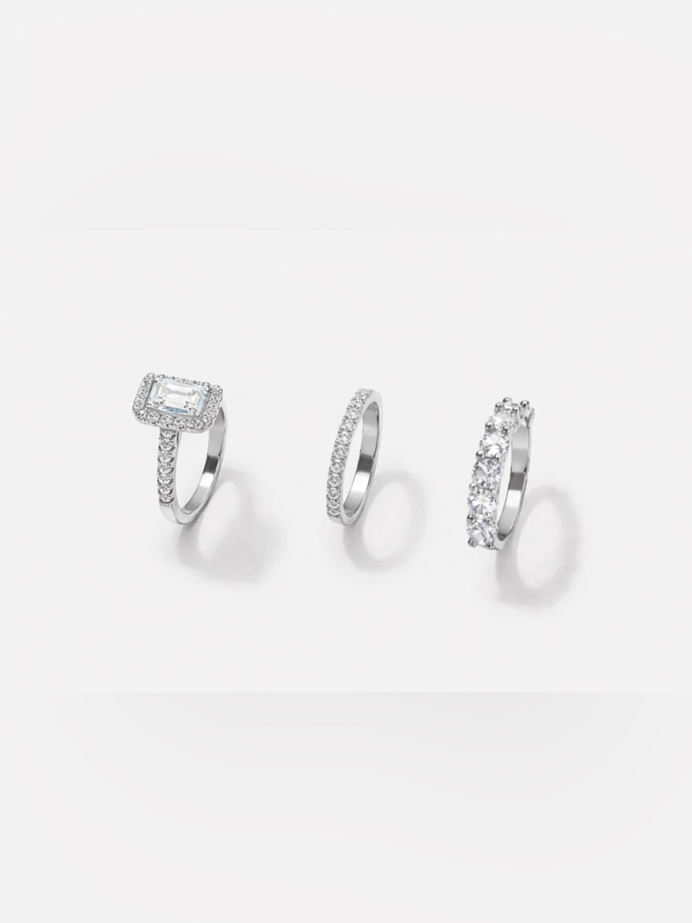 Engagement & Wedding Ring Set - Sparkling CZ 18k White Gold Plate 3pcs